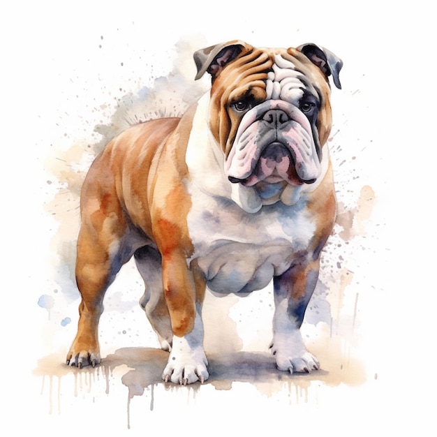 Dipinto di un bulldog in piedi davanti a uno sfondo bianco ai generativo