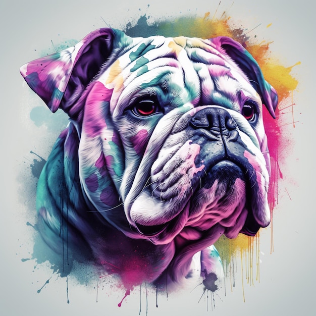 dipinto di un cane con una faccia colorata e un arco sulla testa generativo ai