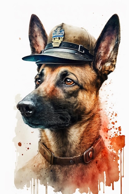 dipinto di un cane da pastore tedesco che indossa un cappello della polizia ai generativa