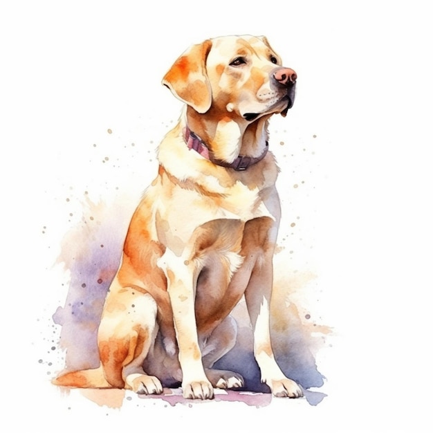 dipinto di un cane seduto a terra con uno sfondo bianco generativo ai