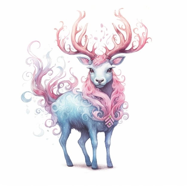 dipinto di un cervo con capelli rosa e criniera rosa ai generativa