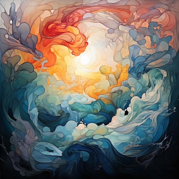 Dipinto di un dipinto di un tramonto su un'onda generativa ai