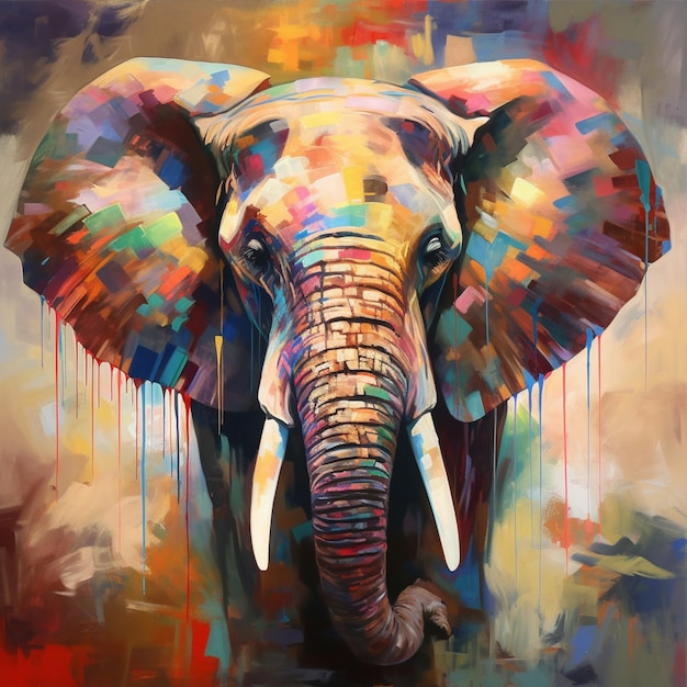 dipinto di un elefante con una zanna colorata e zanne ai generative