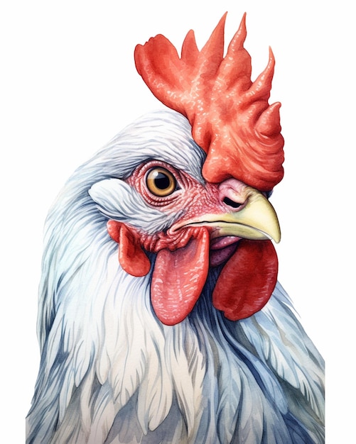Dipinto di un gallo con becco rosso e testa bianca generativa ai