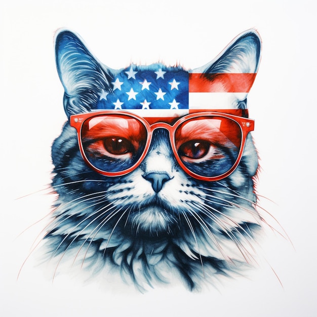 dipinto di un gatto che indossa occhiali con una bandiera americana su di esso ai generativa