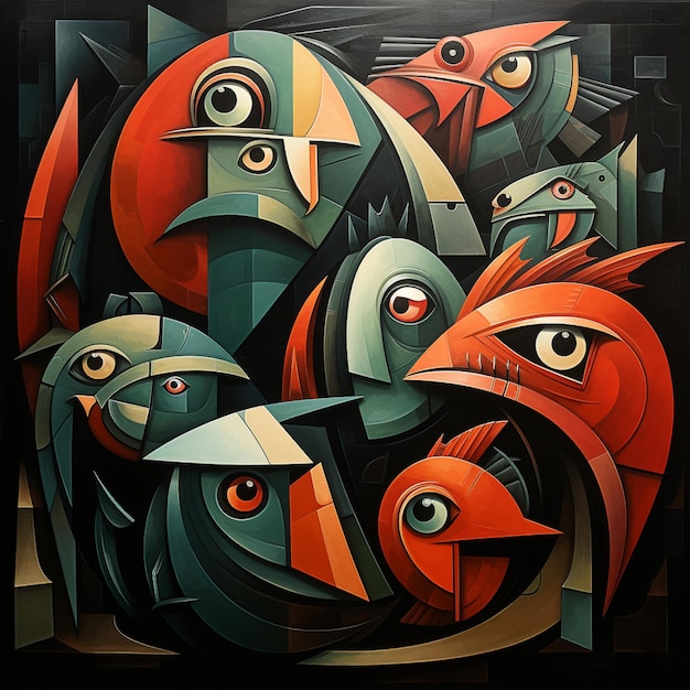 dipinto di un gruppo di uccelli con colori e forme diversi ai generativi