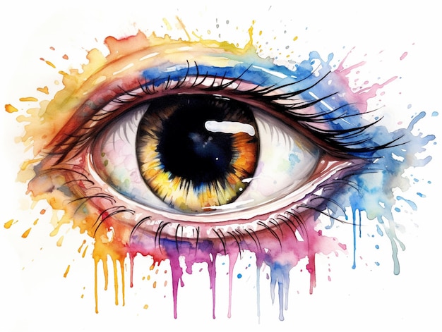 Dipinto di un occhio colorato con una spruzzata di vernice arcobaleno ai generativa