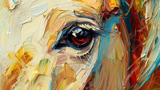 dipinto di un occhio di cavallo con uno sfondo giallo generativo ai
