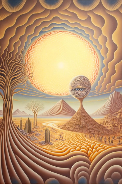 Dipinto di un paesaggio desertico con montagne sullo sfondo generativo ai