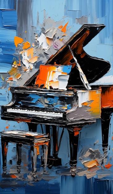 dipinto di un pianoforte a coda con una panca davanti ad esso generativo ai