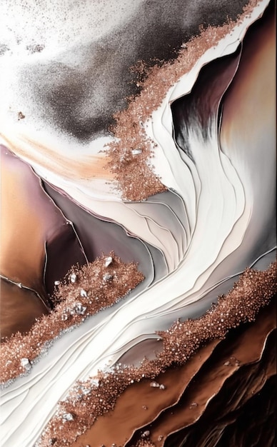 dipinto di un ruscello d'acqua che scorre con uno sfondo marrone e bianco generativo ai
