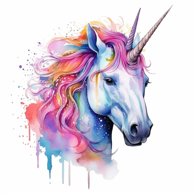 dipinto di un unicorno con una criniera colorata e una criniera arcobaleno ai generativa