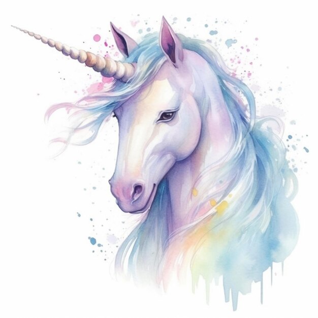 dipinto di un unicorno con una lunga criniera e una criniera arcobaleno generativo ai