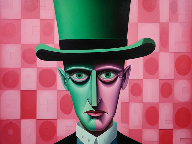 dipinto di un uomo con un cappello verde e una cravatta verde ai generativa