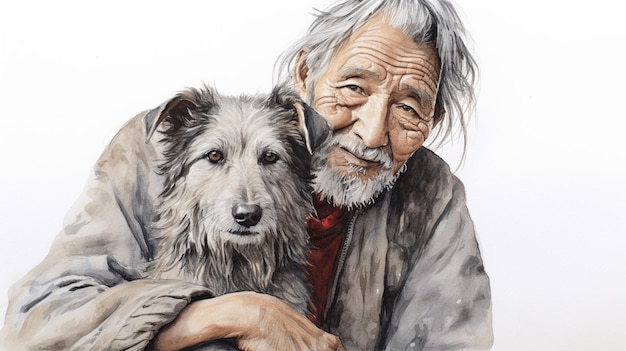 Dipinto di un uomo e del suo cane in posa per un'immagine generativa ai