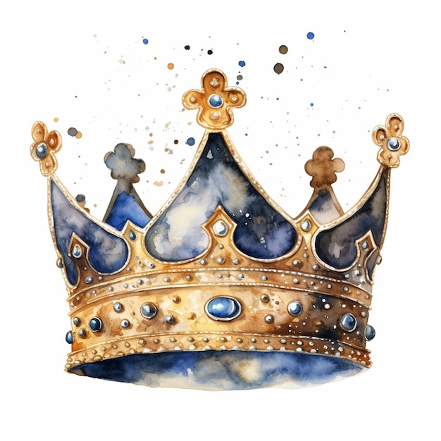 dipinto di una corona con vernice blu e oro e uno sfondo bianco ai generativa