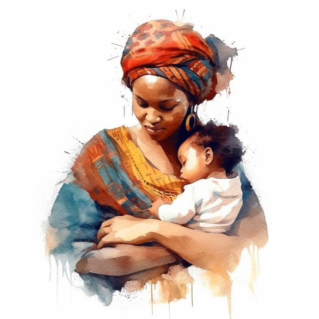 Dipinto di una donna che tiene in braccio un bambino generativo ai