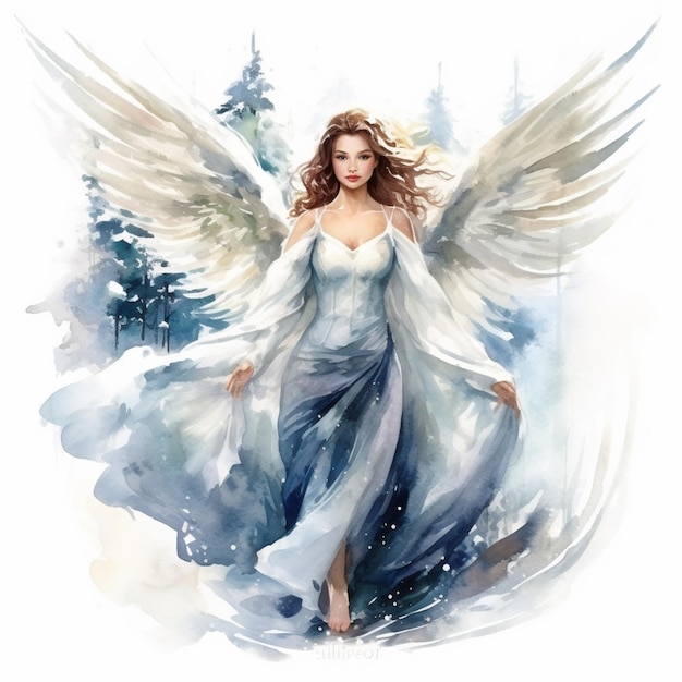 Dipinto di una donna con ali bianche e abito bianco generativo ai