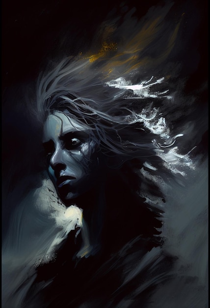 dipinto di una donna con i capelli scuri e un viso bianco generativo ai
