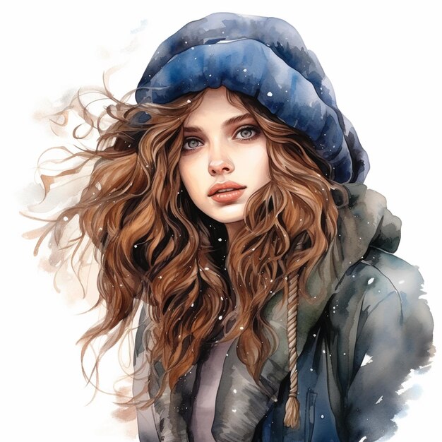 dipinto di una donna con un cappello blu e giacca generativa ai