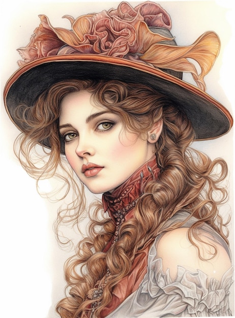 dipinto di una donna con un cappello e una sciarpa generativo ai