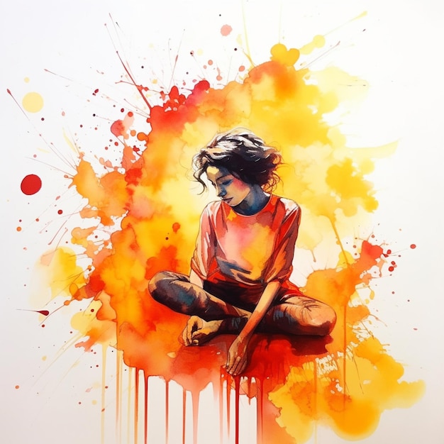 dipinto di una donna seduta sul pavimento con una spruzzatura di vernice generativa ai