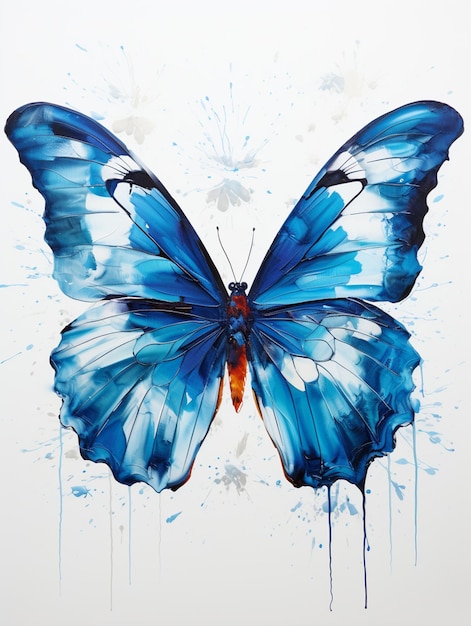 dipinto di una farfalla blu con una macchia rossa sulla sua ala generativa ai