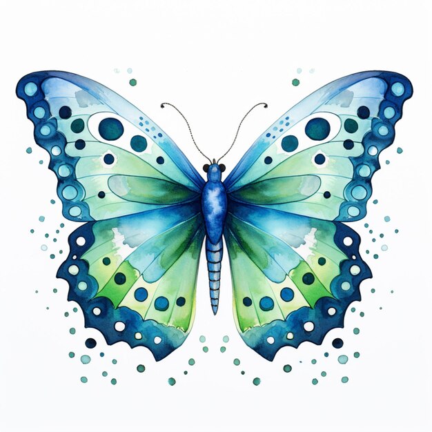 dipinto di una farfalla con ali blu e verdi e punti generativi ai