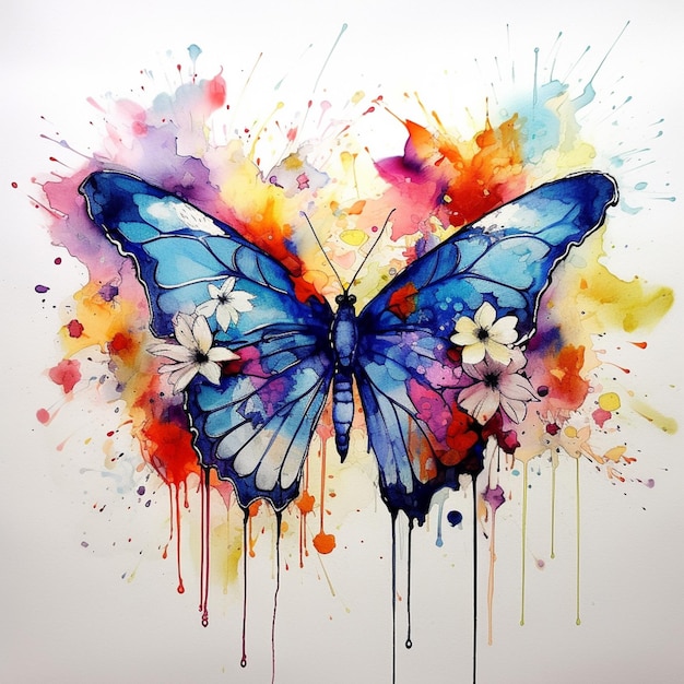 dipinto di una farfalla con schizzi di vernice colorata su di essa ai generativa