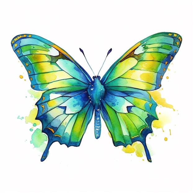 dipinto di una farfalla con un'ala blu e gialla generativa ai