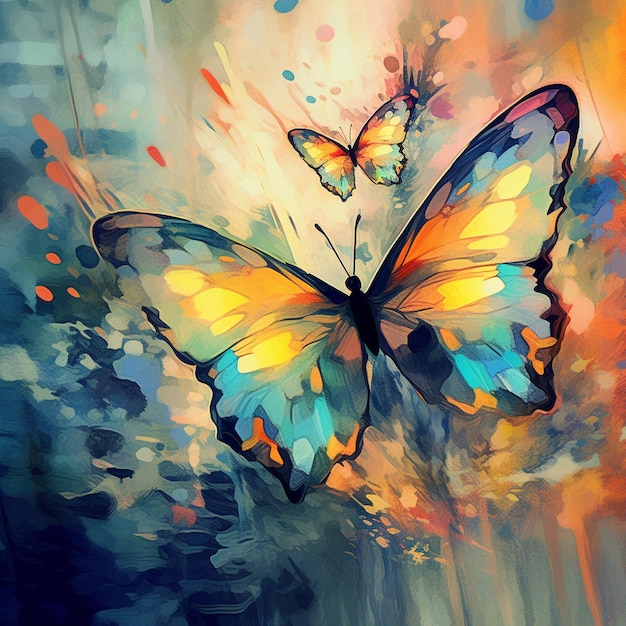 dipinto di una farfalla con un'ala gialla e blu ai generativa