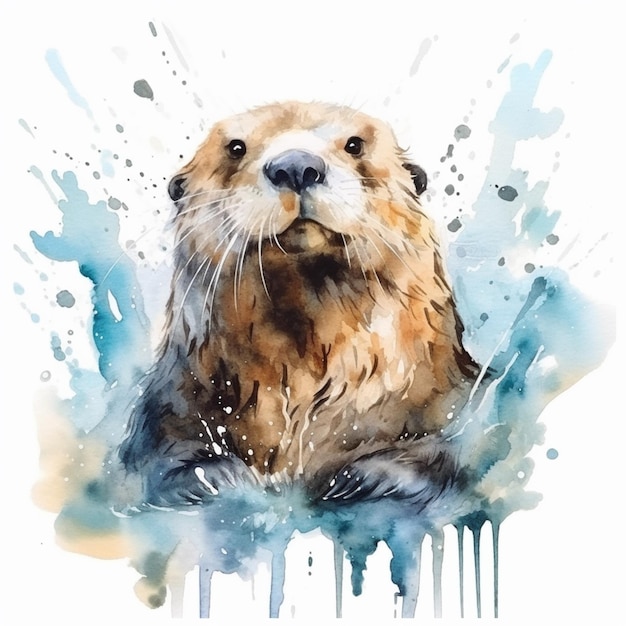 dipinto di una lontra ad acquerello con una spruzzata di vernice ai generativa
