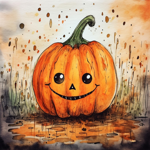 dipinto di una zucca con una faccia sorridente generativa ai