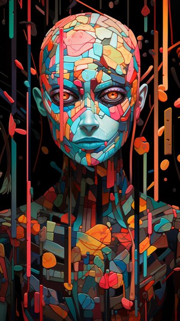 dipinto digitale dai colori vivaci di una donna con una chioma generativa ai