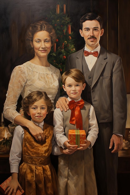 dipinto impressionista di una vecchia famiglia di Natale