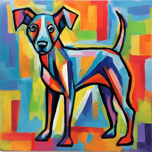 Dipinto in stile cubista di un cane