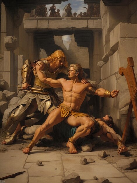Dipinto in stile Van Goh di Achille che uccide Ect