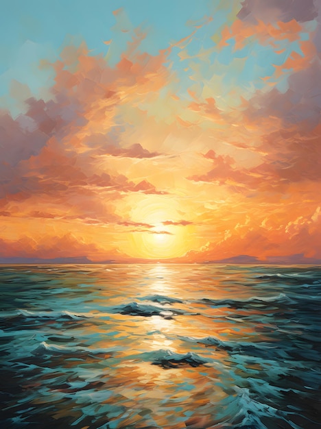 dipinto tramonto sul lago