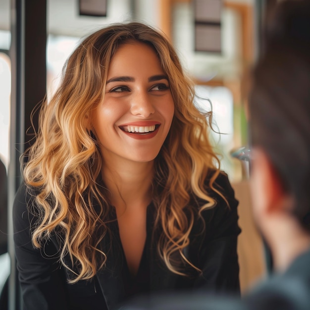 Direttrice sorridente che intervista un candidato in ufficio