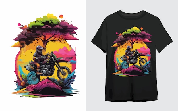 Dirt mountain bike cartone animato vettoriale illustrazione bicicletta t-shirt design