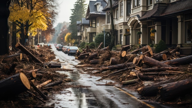 Disastro naturale che distrugge la strada e l'auto