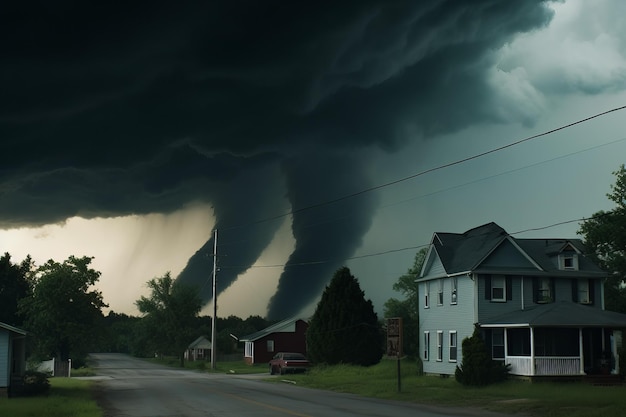 Disastro naturale ventoso Paesaggio di tornado pericoloso ai generativo