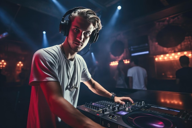 Disc jockey che lavora al mixer controller in un nightclub AI generativa