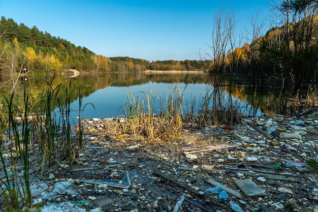 Discarica di rifiuti nello stagno Discarica urbana sul territorio del fiume Inquinamento ambientale da rifiuti domestici Disastro ecologico nei paesi sottosviluppati Rifiuti nella foresta e in riva al mare