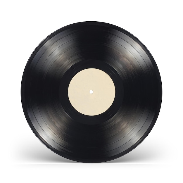 Disco in vinile LP da 12 pollici con etichetta vuota isolata su sfondo bianco
