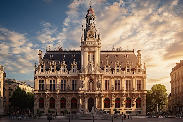 Discovering Tours France L'iconico municipio in piazza Jean Jaures sullo sfondo di uno splendido paesaggio urbano con cieli affascinanti IA generativa