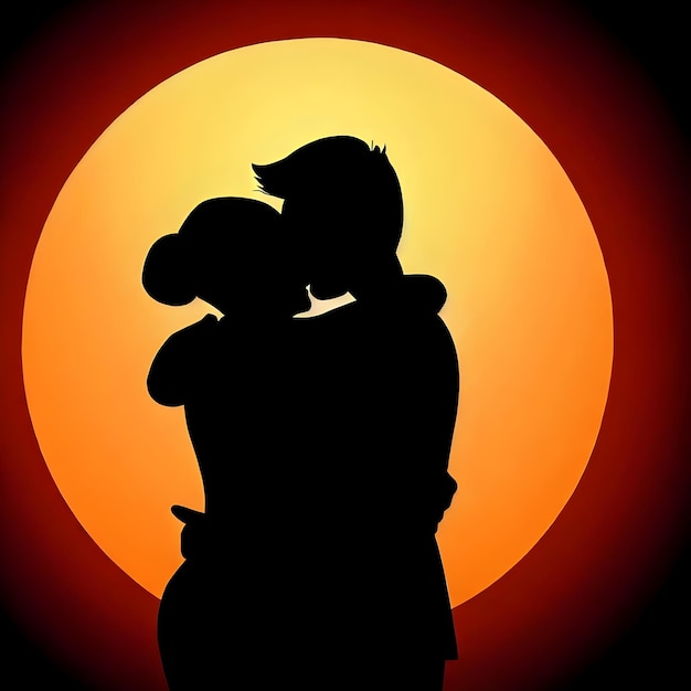 Disegna una silhouette di una coppia che si abbraccia