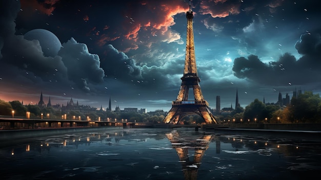 Disegnare la Torre Eiffel di notte AI generativa