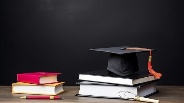 disegnare libri e cappellini di laurea con gesso bianco sulla lavagna