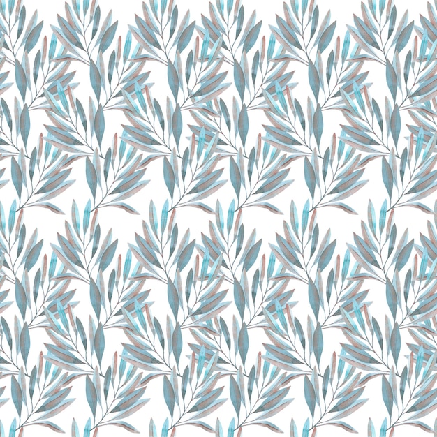 Disegnato a mano acquerello grigio blu e rame fiori e foglie motivo senza cuciture isolato su bianco Può essere utilizzato per modelli di confezioni regalo tessuto tessile
